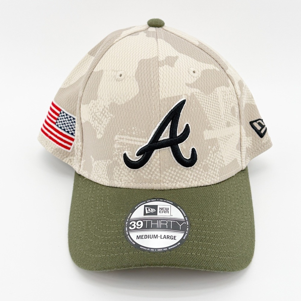 Atlanta Braves MLB Hat Khaki Armed Forces Day 2025 39THIRTY Stretch‎ Fit Cap NEW - Picture 2 of 14